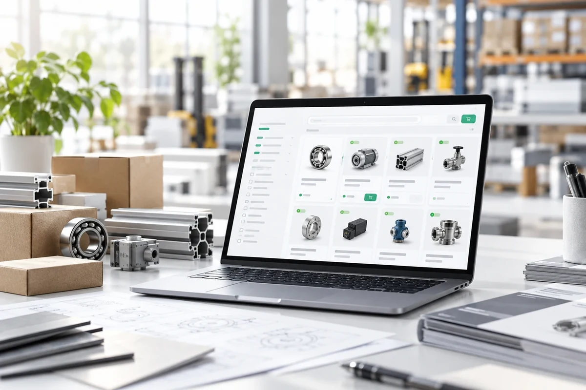 industrial e-commerce scene in a manufacturing environment