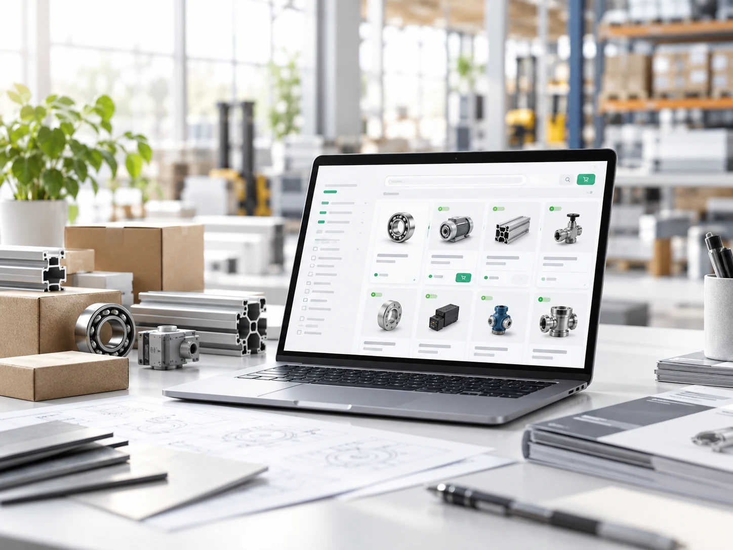 Szene eines komplexeren Shop-Setups als Metapher für Kosten, Anforderungen und Systemtiefe